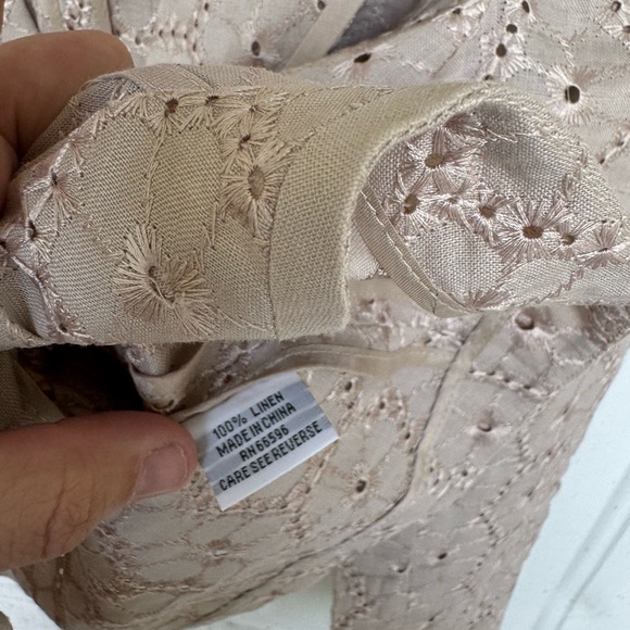 Vintage Georgiou Studio 100% linen eyelet breathable tan button up jacket size 8 - Picture 5 of 6